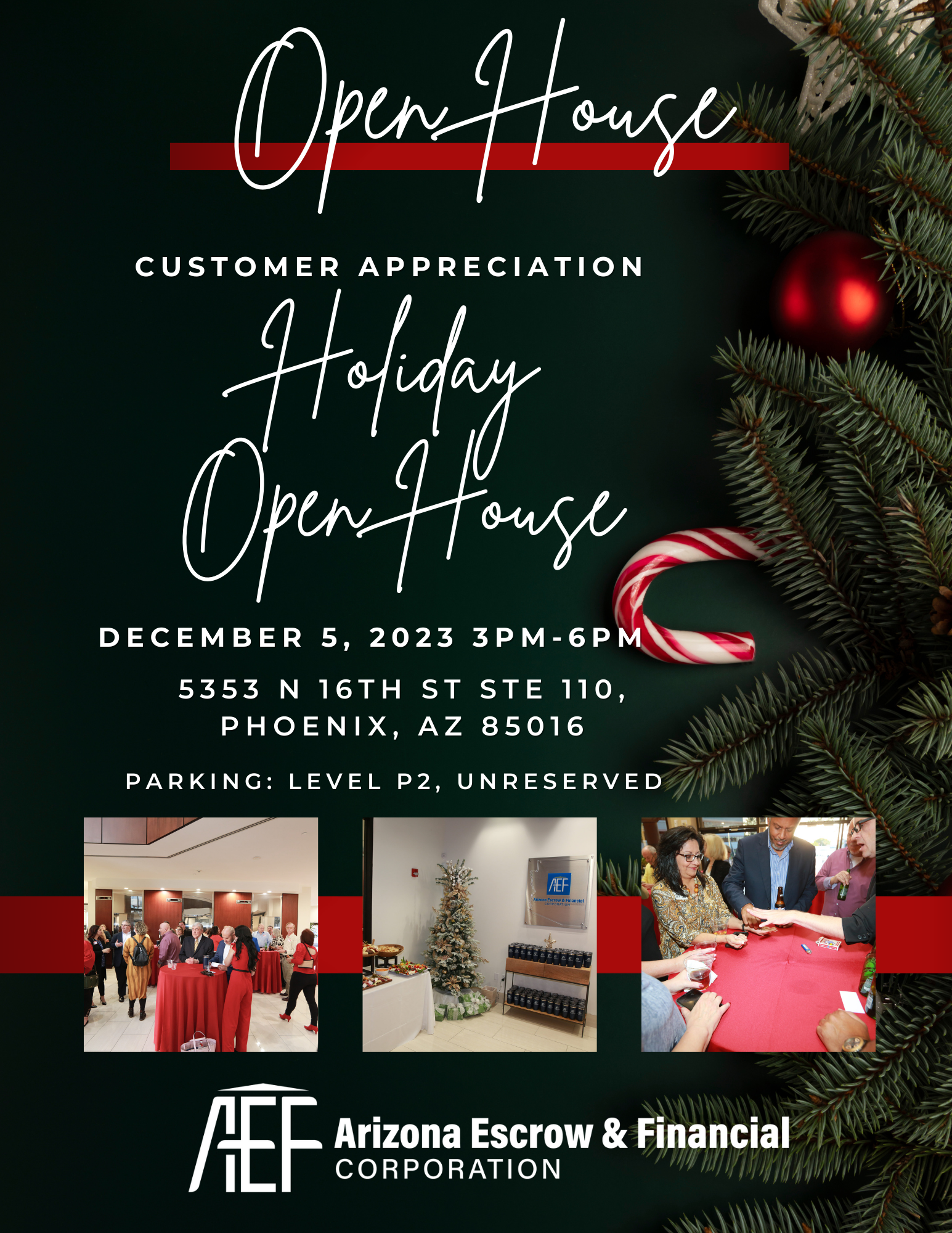 AEF – Invitation Holiday Open House 1 (1) Red and green christmas flyer for open house