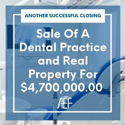 Commercial Real Estate Escrow page image of dentist office with overlay of text dental practice and real property sale
