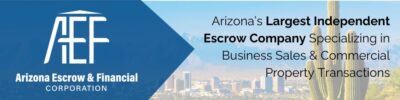Blue banner with desert background stating Arizona Escrow does Commercial Real Estate Financing 
