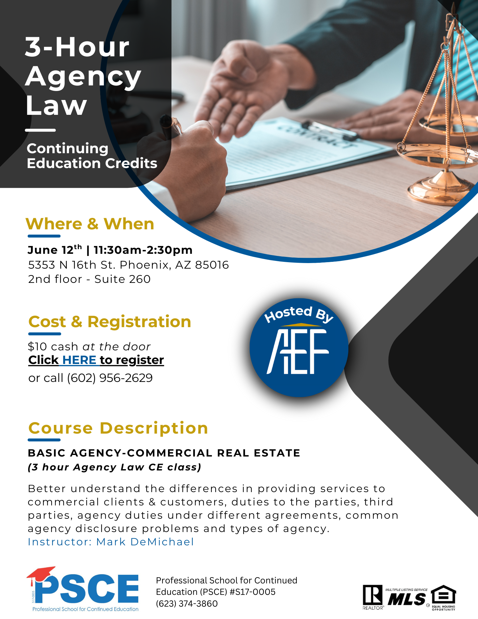 Agency Law in Commercial Real Estate Class Flyer for Arizona Escrow