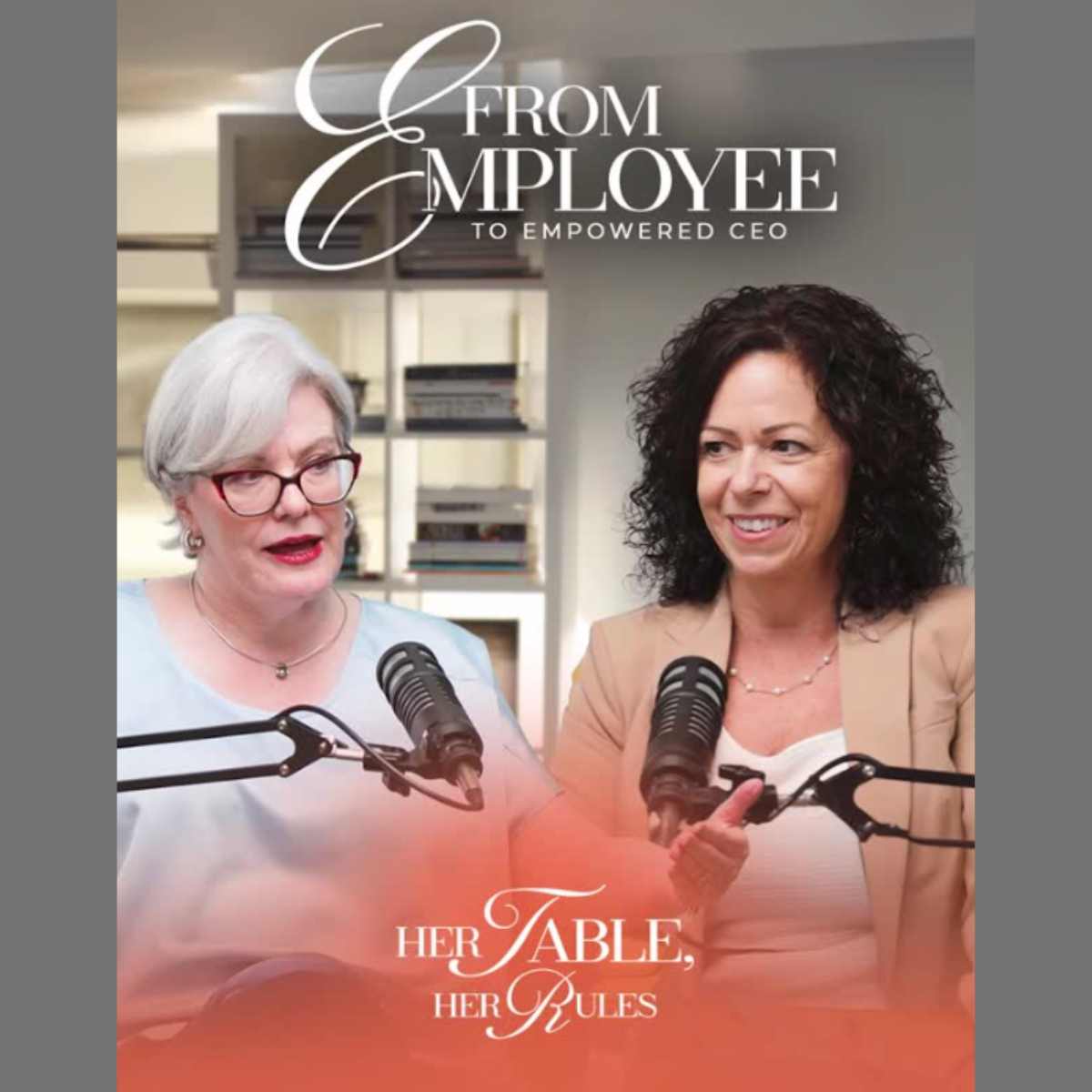 Monica Appearing on Juliet Peters podcast two women on a podcast cover