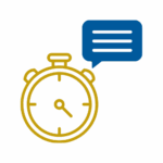 Stopwatch below a text message. Signifies responsive escrow services for business sales.