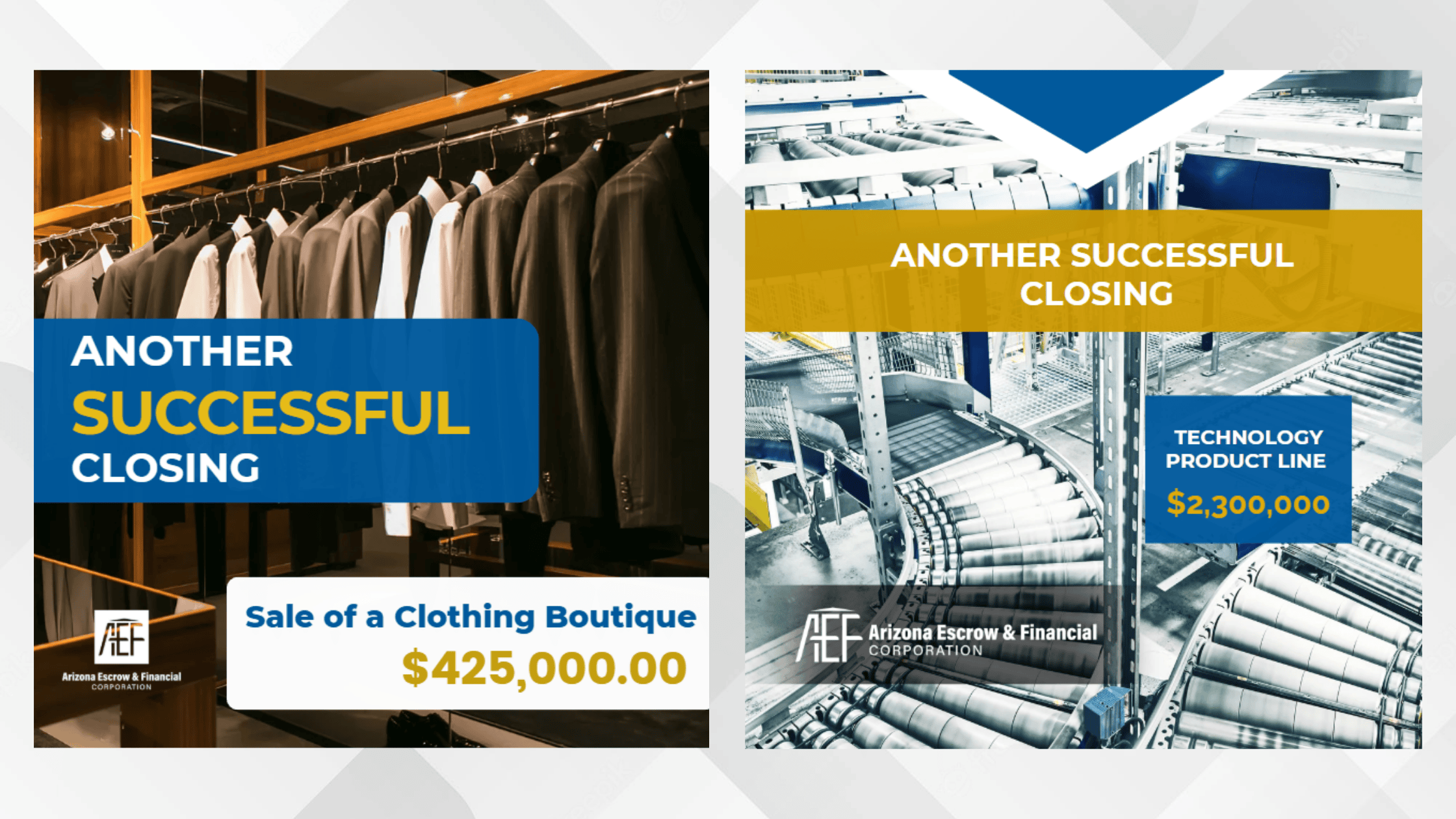 Successful closings of a clothing boutique and a printing company.