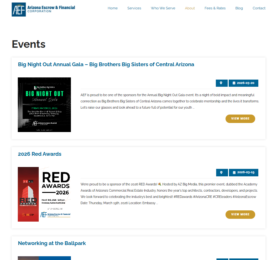 Screenshot of AEF events page